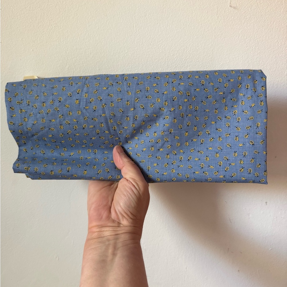 Blue Floral Fabric - ladybug pattern